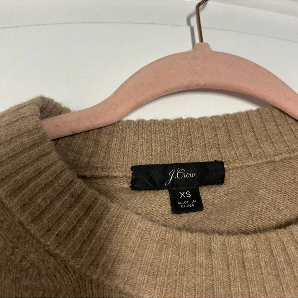 J.Crew Womens Alpaca Wool Blend Tan Crewneck Knit Sweater Size XS Preppy Chic